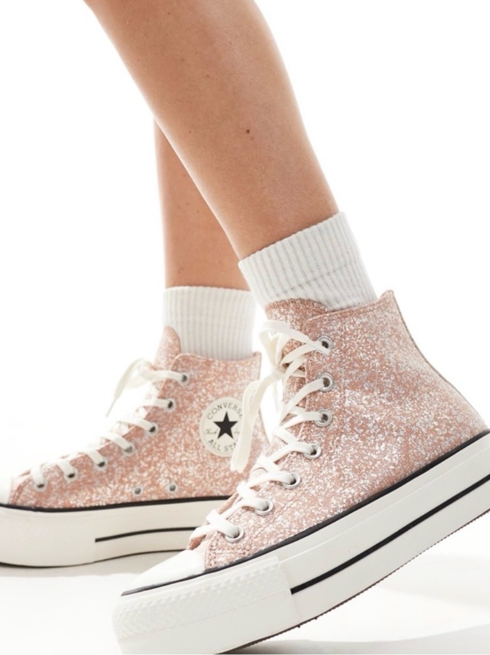Converse High-Top Glitter Sneakers in Rose Pink Size 9